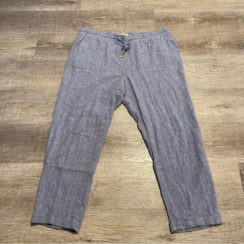Ellen Tracy 100% Linen Pants women’s size XL Pull on with gold metal accents